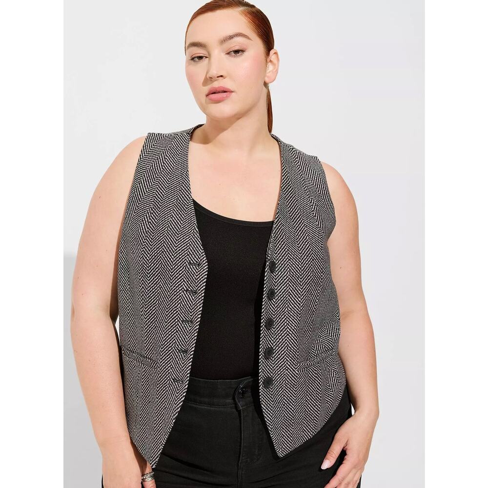 Torrid Studio Luxe Ponte Vest 2X Black White Herringbone Tailored NWT
